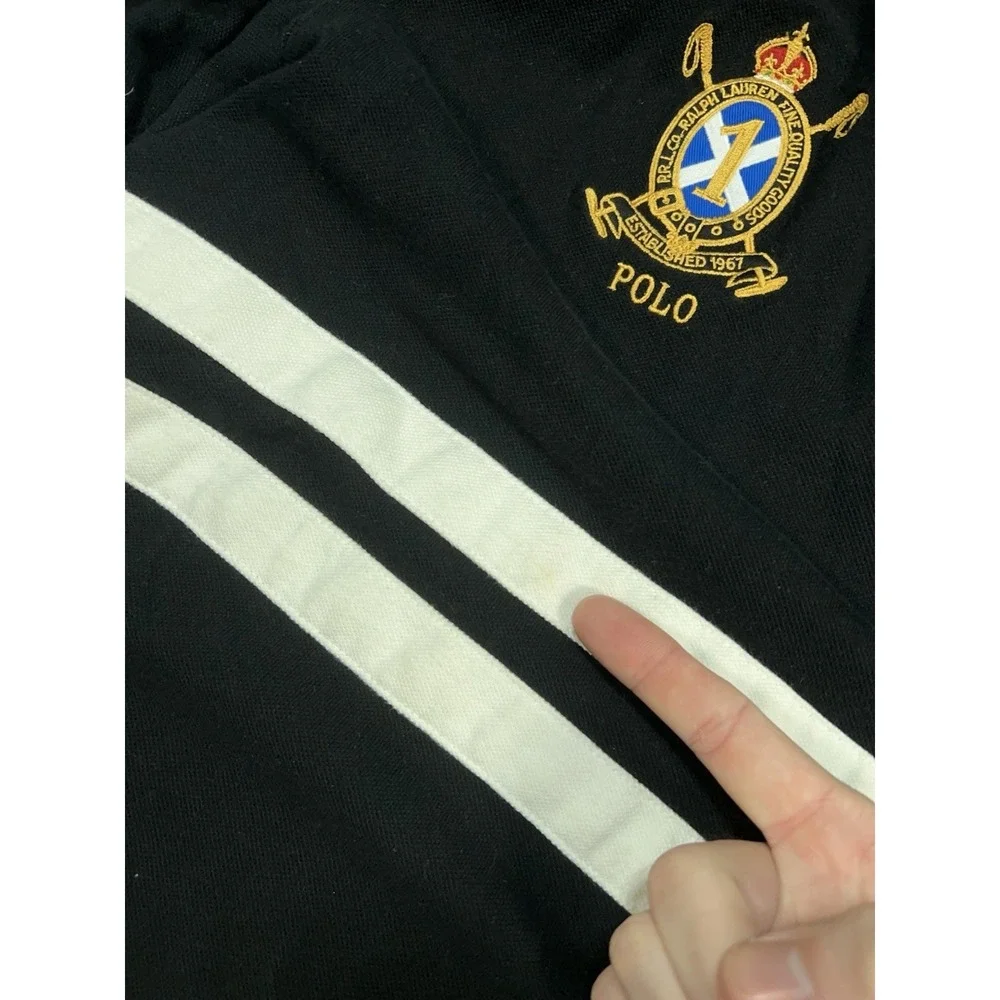 Polo Ralph Lauren Big Pony Polo Shirt Mens 2XLT Black Crest Striped Logo USA